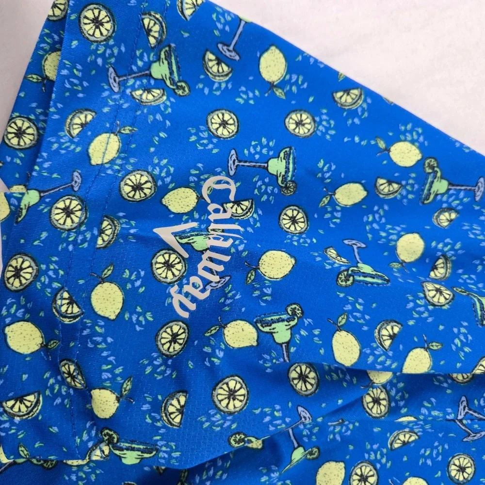 Callaway Men Opti-Dri Golf Polo Shirt XL Blue Margarita Lemon Swing Tech Stretch